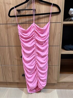Zara Pink Ruched Halter Mini Dress - Large